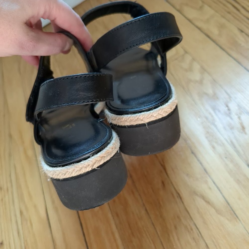 Lauren Ralph Lauren Leather Sandals Black Chunky Heel Platform Espadrille Size 8 - Picture 5 of 8
